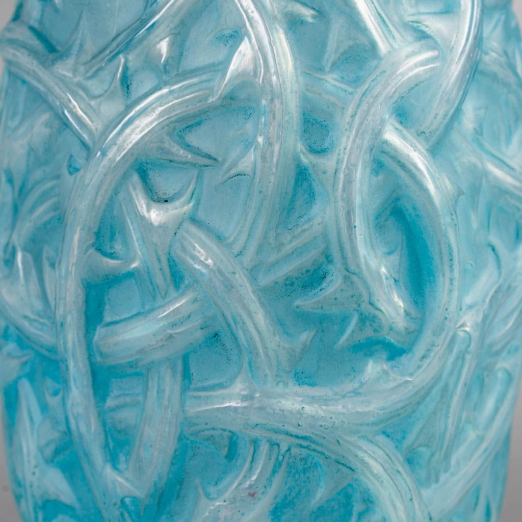 1921 René Lalique – Vase Ronces Verre Opalescent Patiné Bleu 7