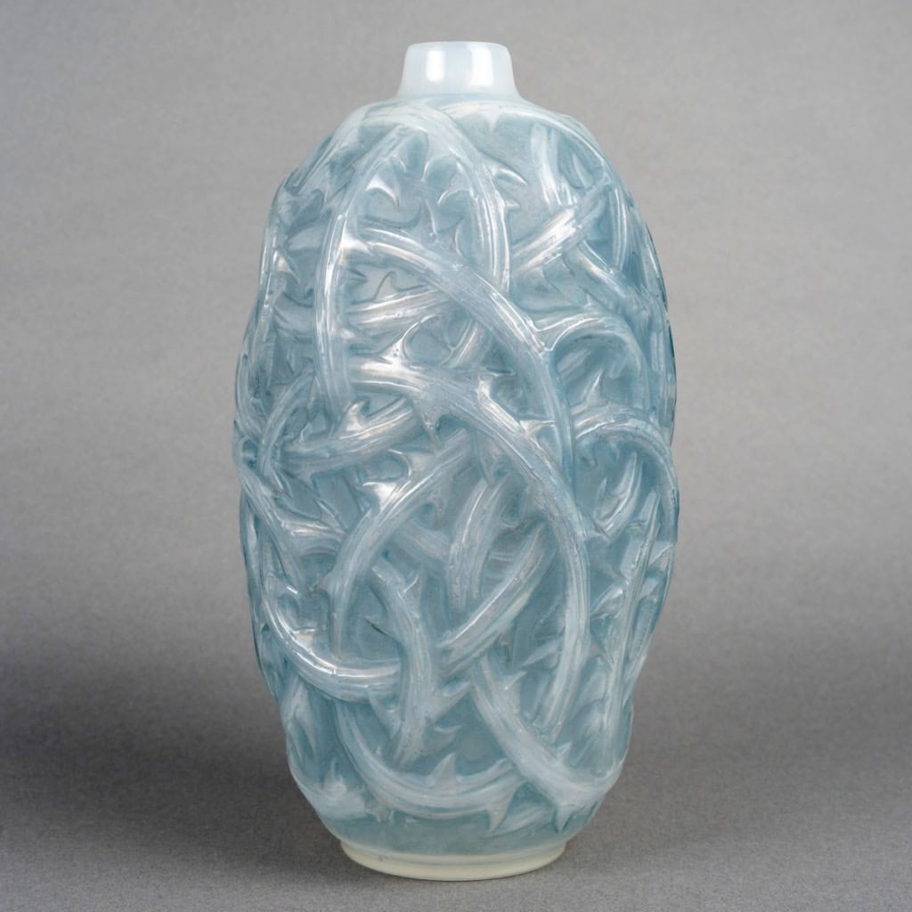 1921 René Lalique – Vase Ronces Verre Opalescent Patiné Bleu 3