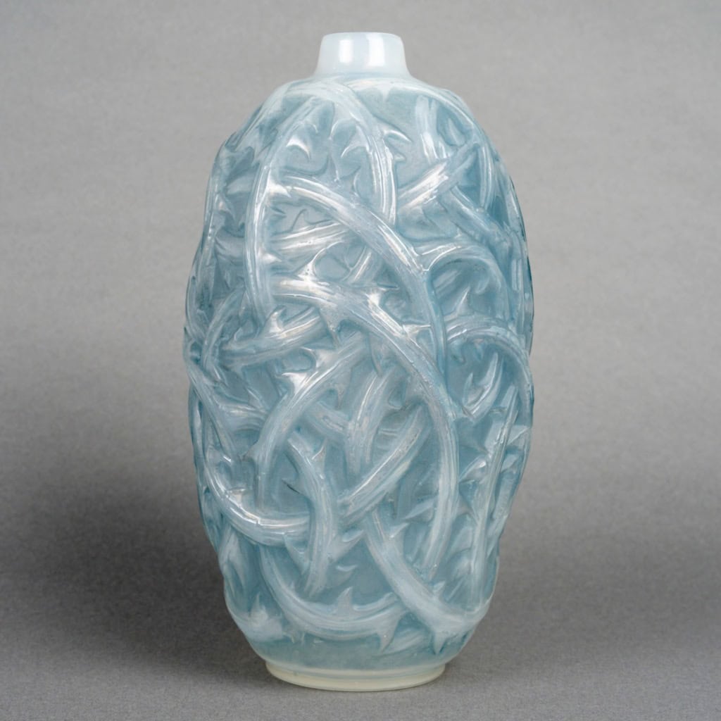 1921 René Lalique – Vase Ronces Verre Opalescent Patiné Bleu 4