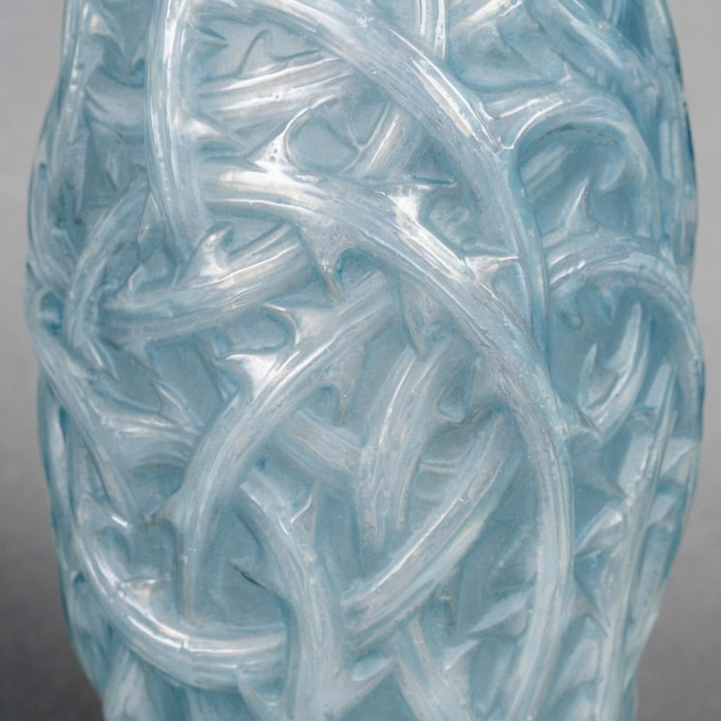 1921 René Lalique – Vase Ronces Verre Opalescent Patiné Bleu 7