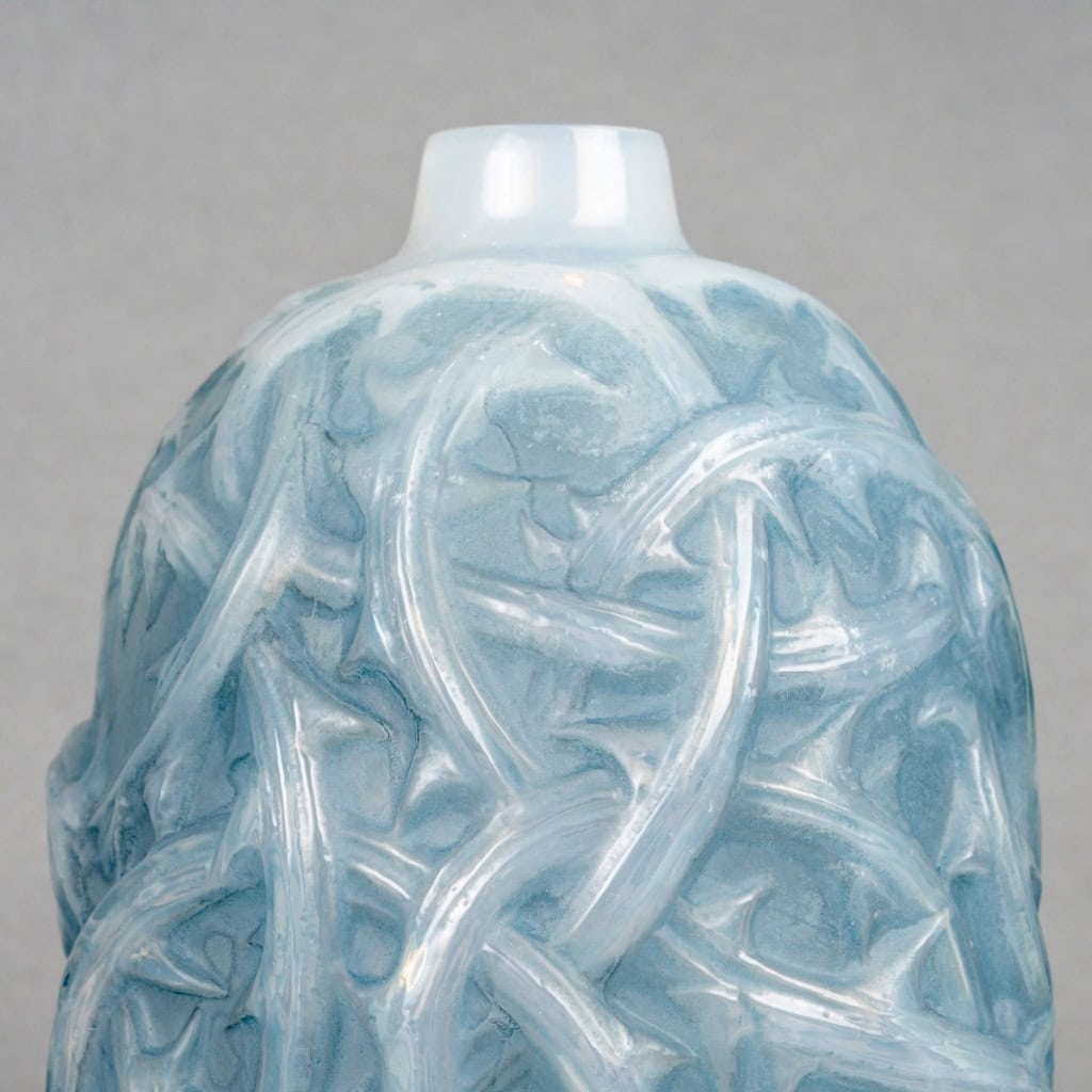 1921 René Lalique – Vase Ronces Verre Opalescent Patiné Bleu 6
