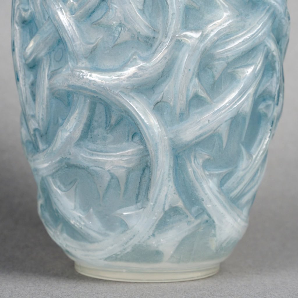 1921 René Lalique – Vase Ronces Verre Opalescent Patiné Bleu 8