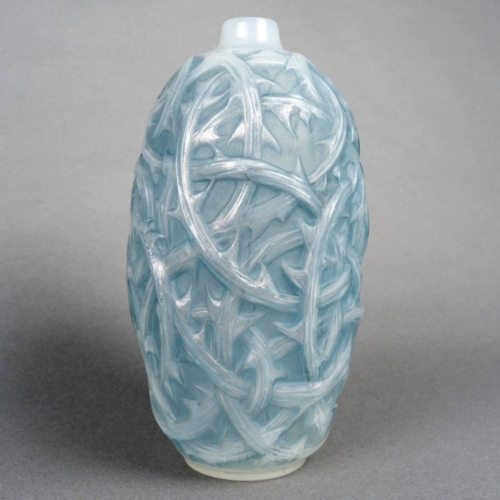 1921 René Lalique – Vase Ronces Verre Opalescent Patiné Bleu 5