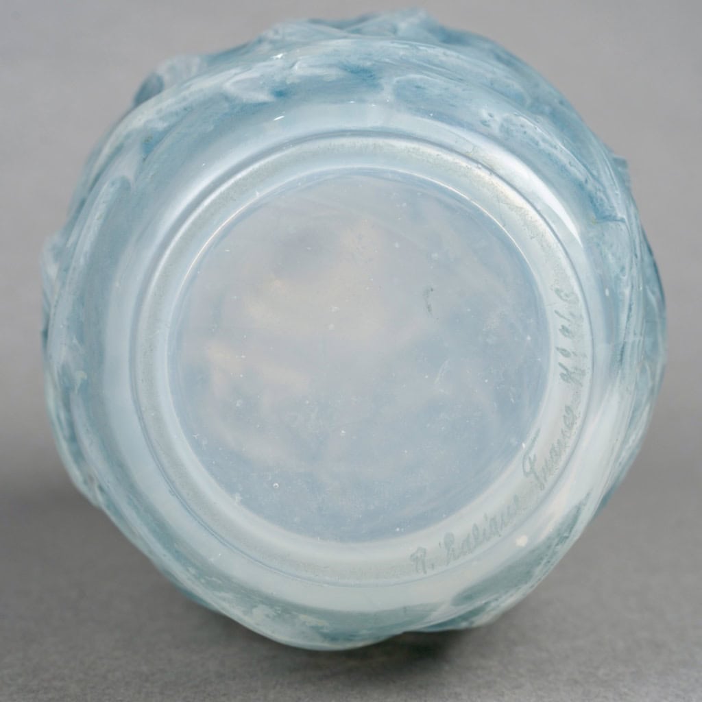 1921 René Lalique – Vase Ronces Verre Opalescent Patiné Bleu 9
