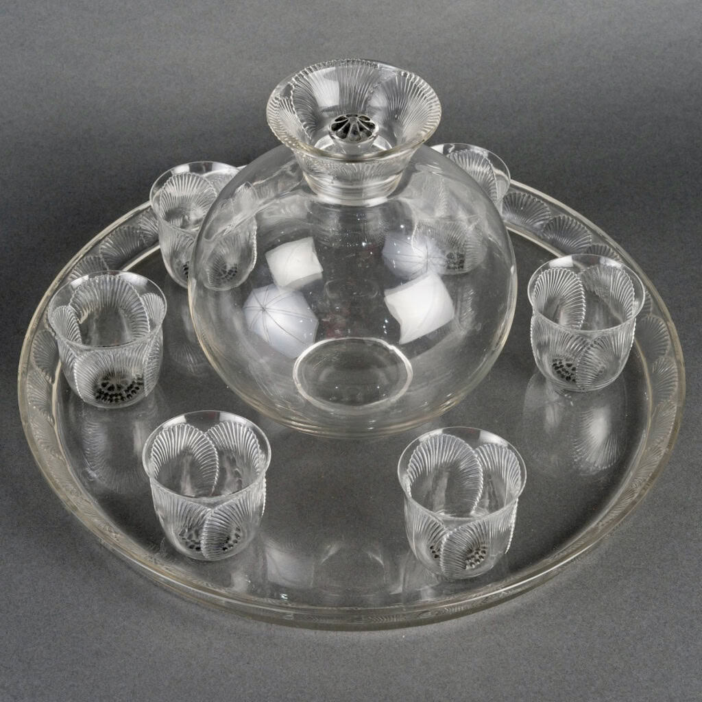 1922 René Lalique – Service Coquelicot Verre Blanc – 6 Verres, 1 Carafe, 1 Plateau 4