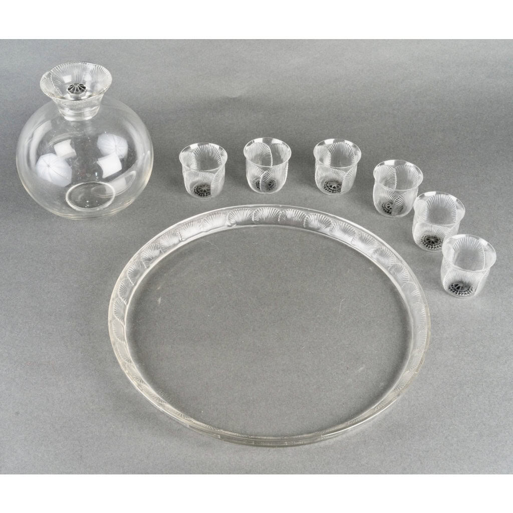 1922 René Lalique – Service Coquelicot Verre Blanc – 6 Verres, 1 Carafe, 1 Plateau 6