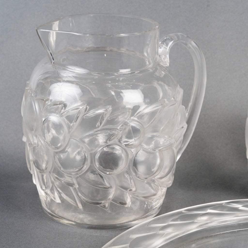 1931 René Lalique – Service Blidah Verre Blanc – 6 Verres, 1 Carafe, 1 Plateau 7