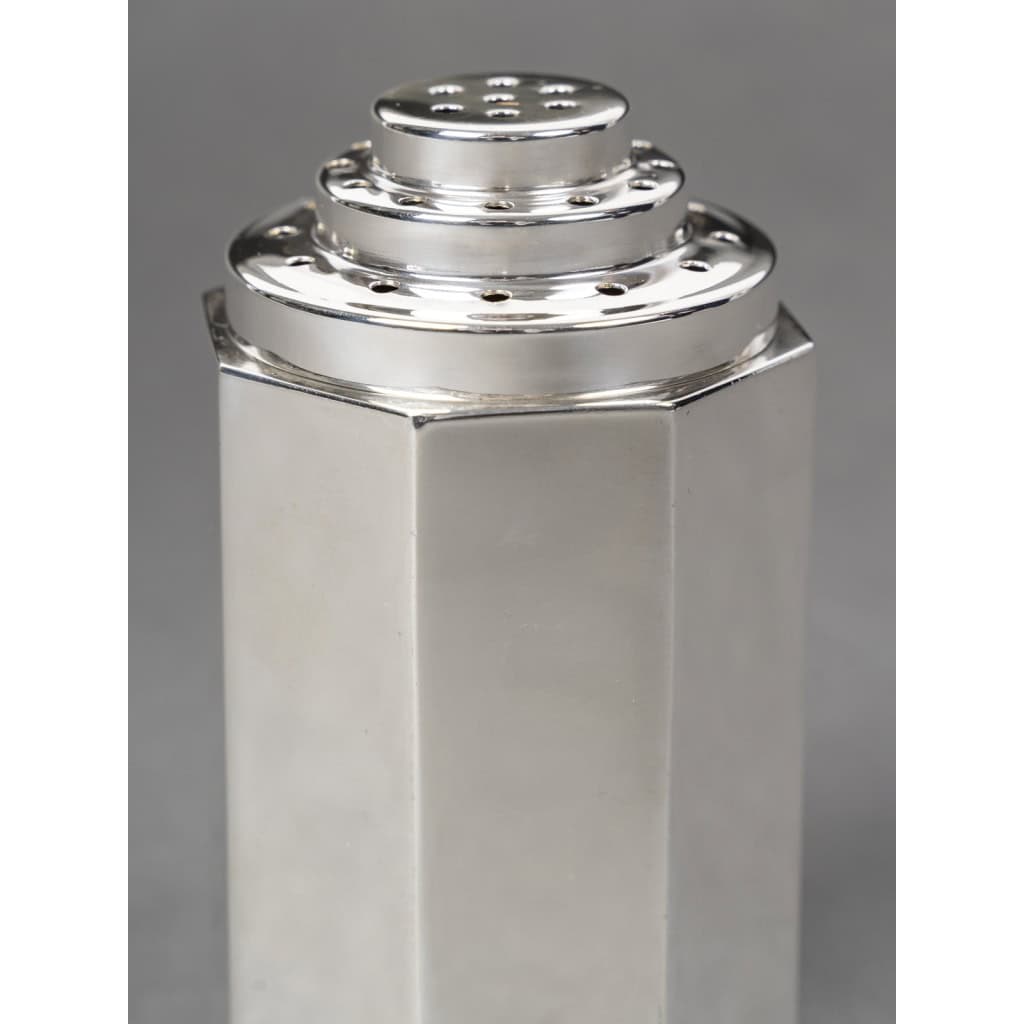 OLIER & CARON Saupoudreuse argent massif époque ART DECO 1930 8