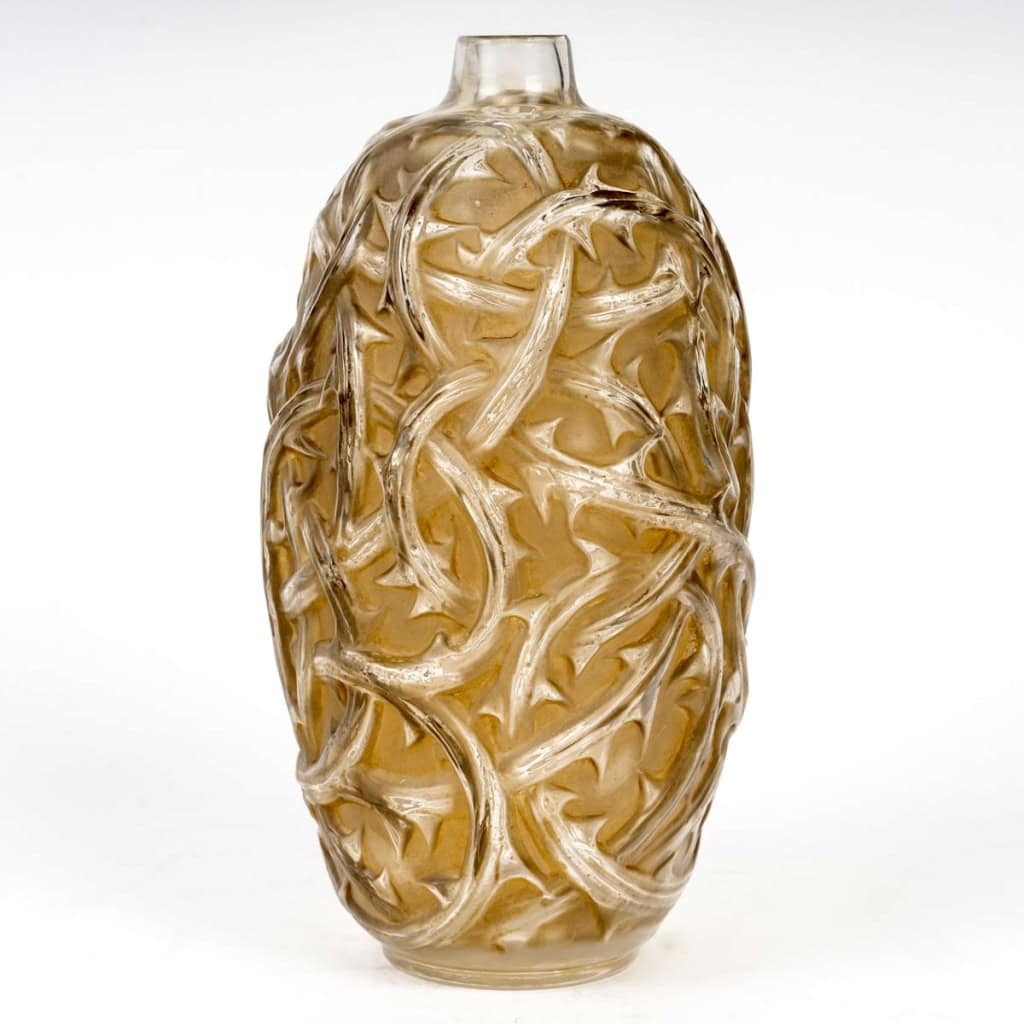 1920 René Lalique – Vase Ronces Verre Blanc Patiné Sépia 3