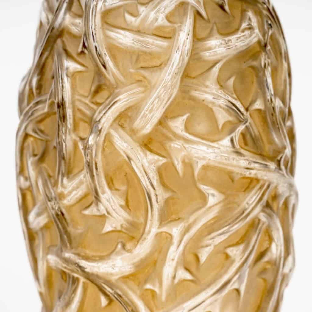 1920 René Lalique – Vase Ronces Verre Blanc Patiné Sépia 5