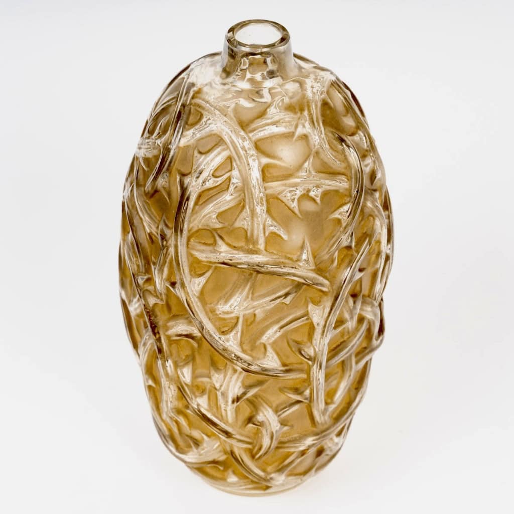 1920 René Lalique – Vase Ronces Verre Blanc Patiné Sépia 4