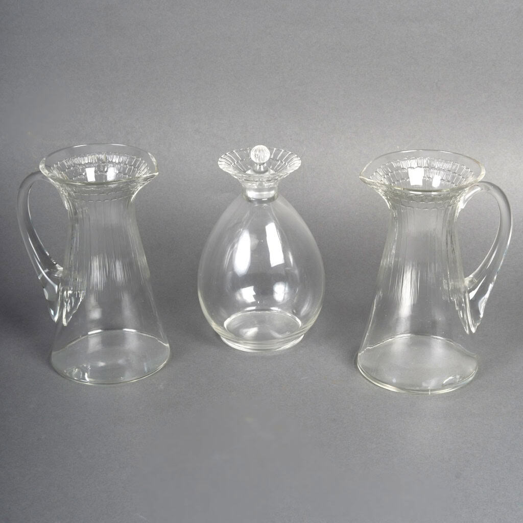 1932 René Lalique – 2 Brocs Et 1 Carafe Art Déco Fleur Verre Blanc 3