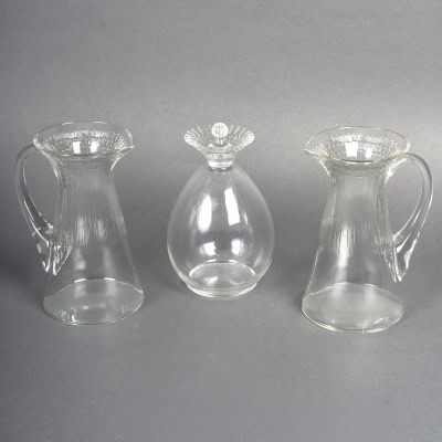 1932 René Lalique – 2 Brocs Et 1 Carafe Art Déco Fleur Verre Blanc