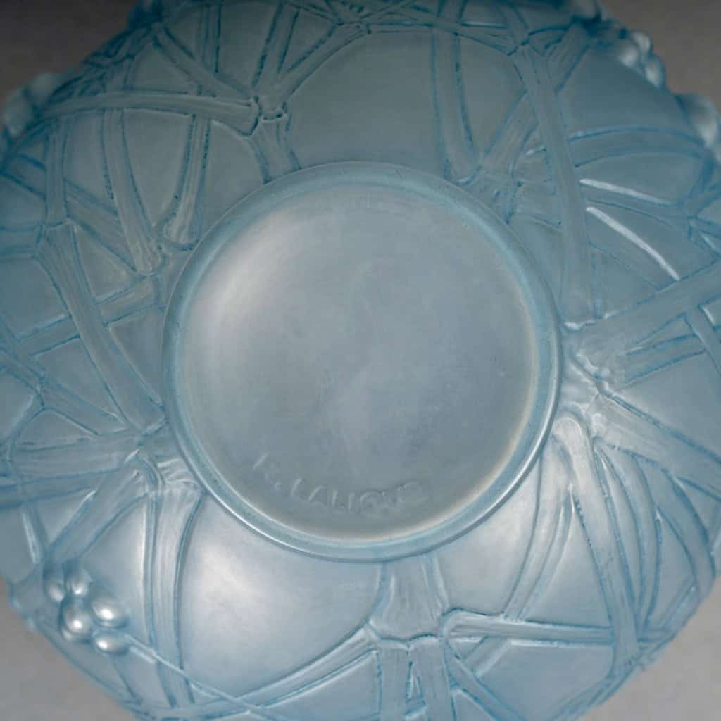 1924 René Lalique – Vase Druide Verre Opalescent Patiné Bleu 6