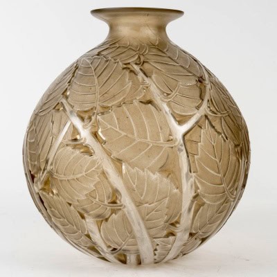 1929 René Lalique – Vase Milan Verre Blanc Patiné Sépia