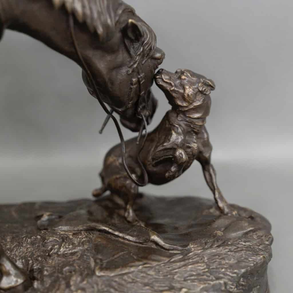 Sculpture – Jument à L’ Écurie Jouant Avec Un Chien , Pierre – Jules Mêne (1810-1879) – Bronze 10