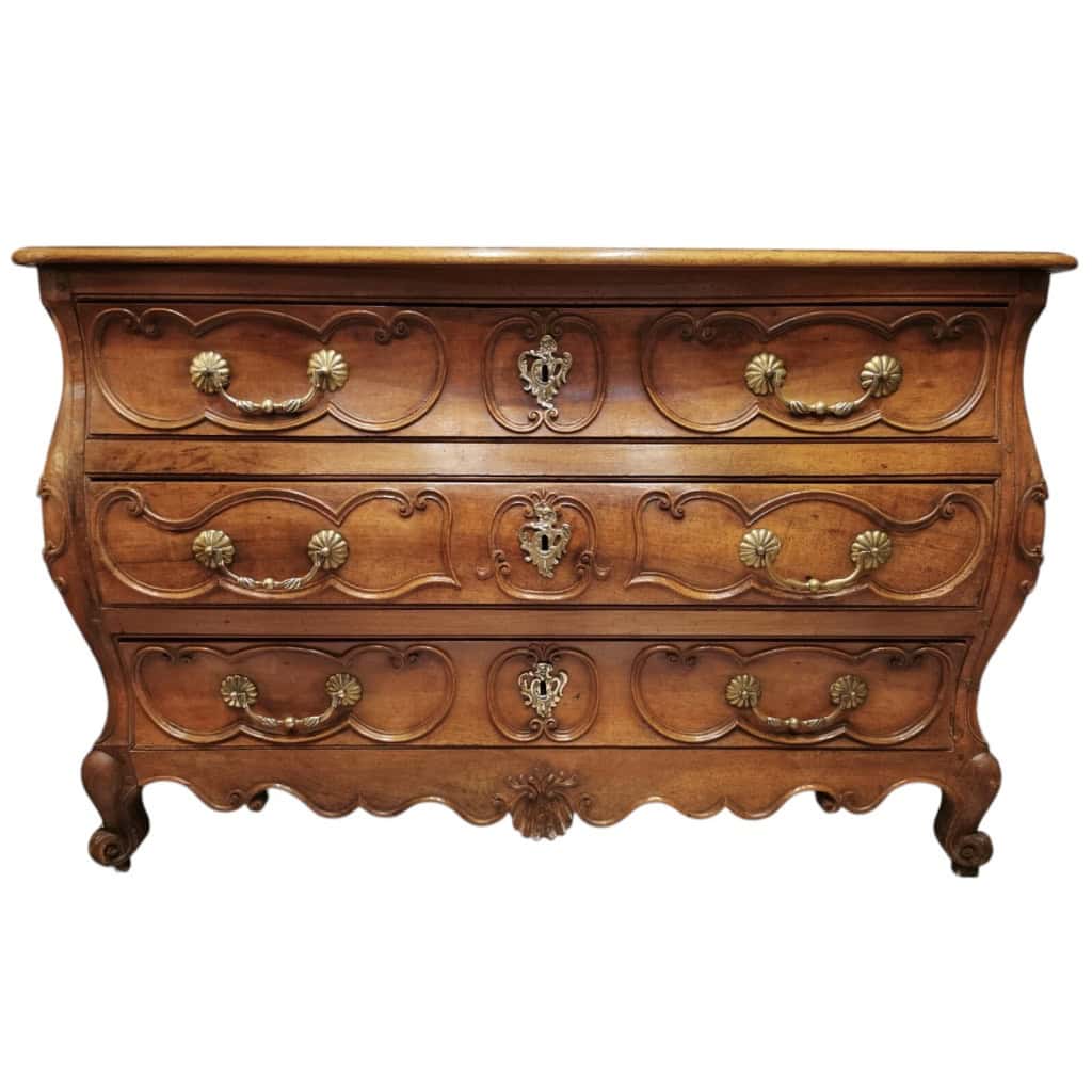 Commode Bordelaise Louis XV 18è Siècle En noyer Mouluré Et Sculpté 3 Tiroirs 3