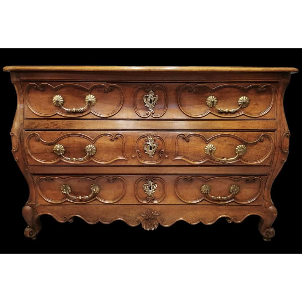 Commode Bordelaise Louis XV 18è Siècle En noyer Mouluré Et Sculpté 3 Tiroirs 12