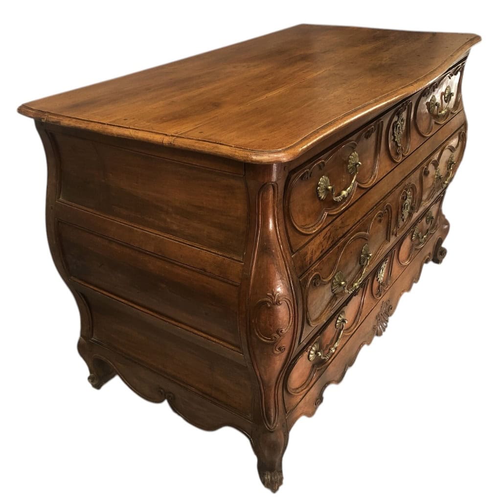 Commode Bordelaise Louis XV 18è Siècle En noyer Mouluré Et Sculpté 3 Tiroirs 10