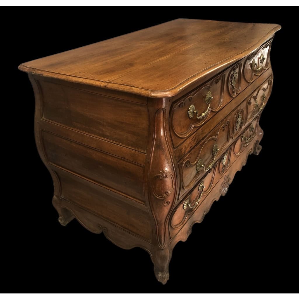 Commode Bordelaise Louis XV 18è Siècle En noyer Mouluré Et Sculpté 3 Tiroirs 9