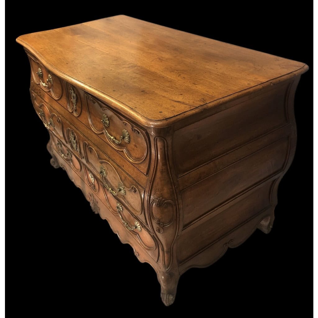 Commode Bordelaise Louis XV 18è Siècle En noyer Mouluré Et Sculpté 3 Tiroirs 7