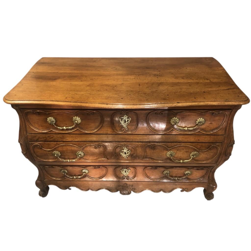 Commode Bordelaise Louis XV 18è Siècle En noyer Mouluré Et Sculpté 3 Tiroirs 6