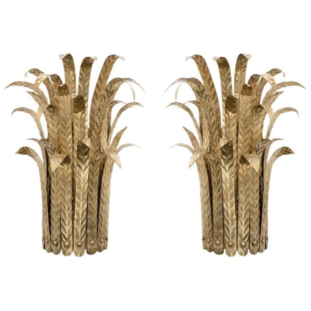 1960 Paire d’appliques « Roseaux » en laiton et bronze de la Maison Jansen 3