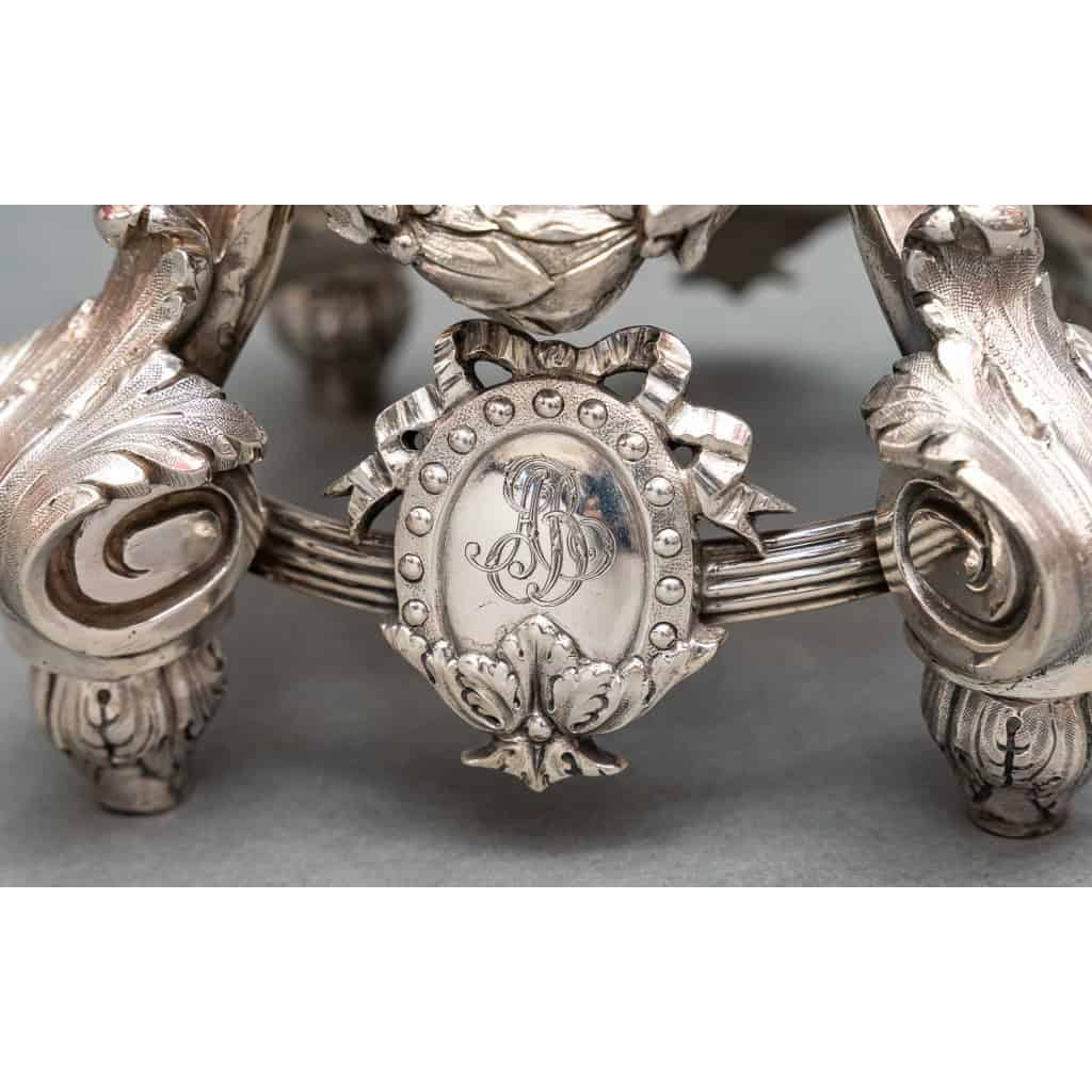 Paire de coupes en cristal gravé sur support en argent massif XIXe 7
