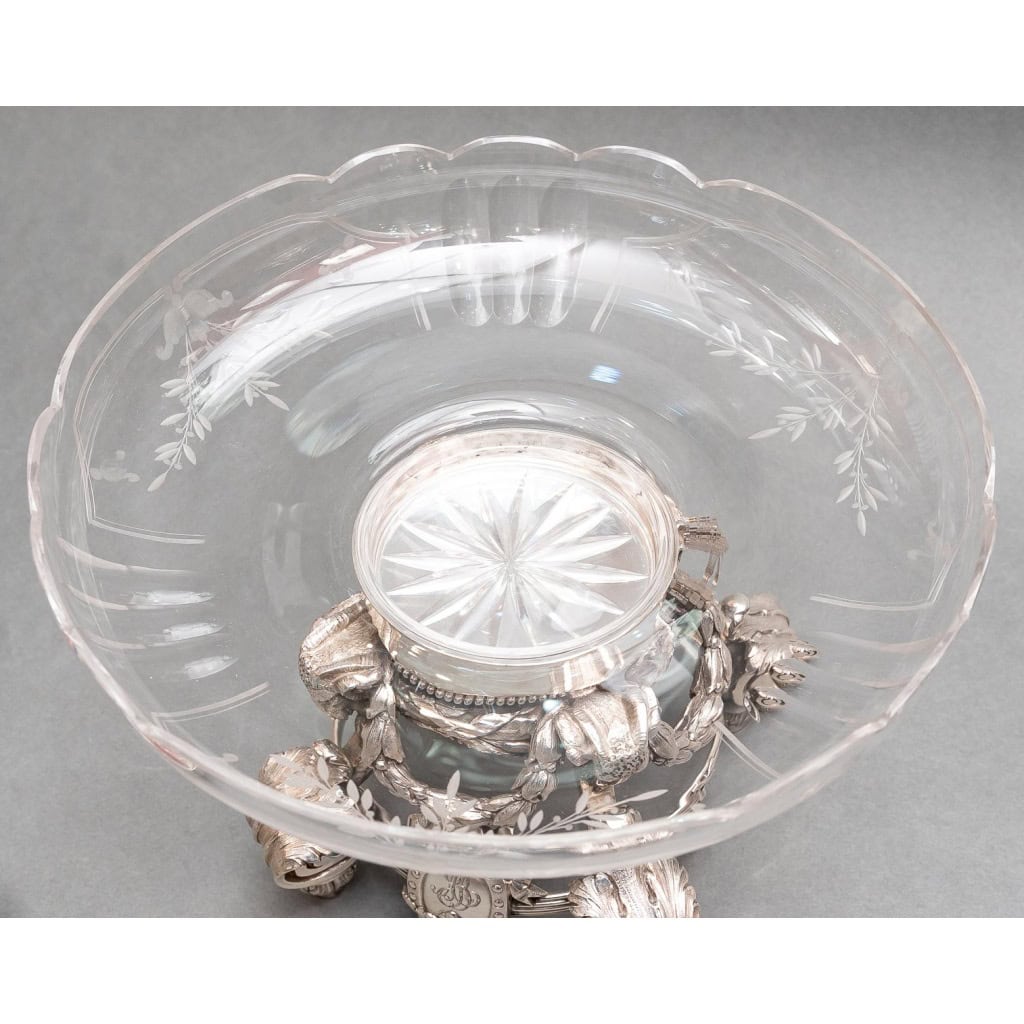 Paire de coupes en cristal gravé sur support en argent massif XIXe 14