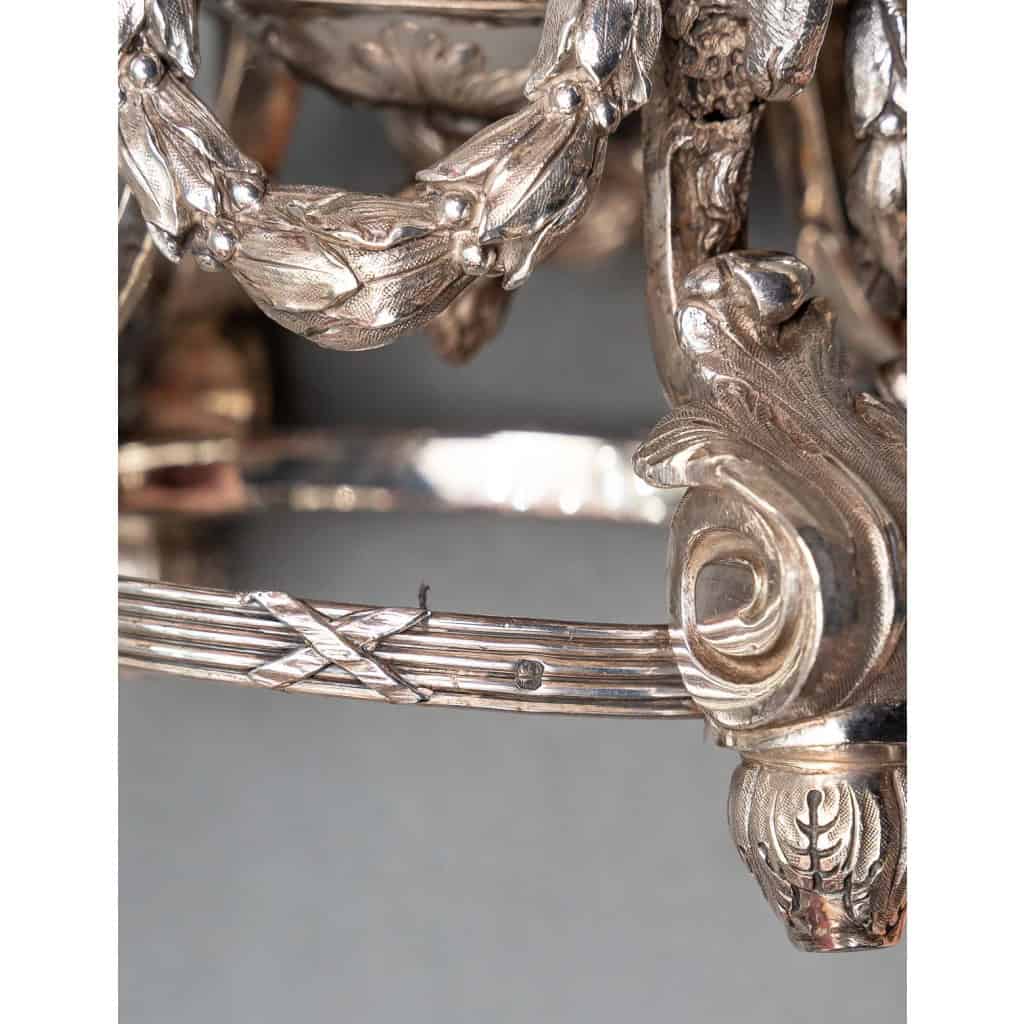 Paire de coupes en cristal gravé sur support en argent massif XIXe 15