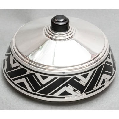 R. LINZELER Boite argent massif et émail noir époque ART DECO