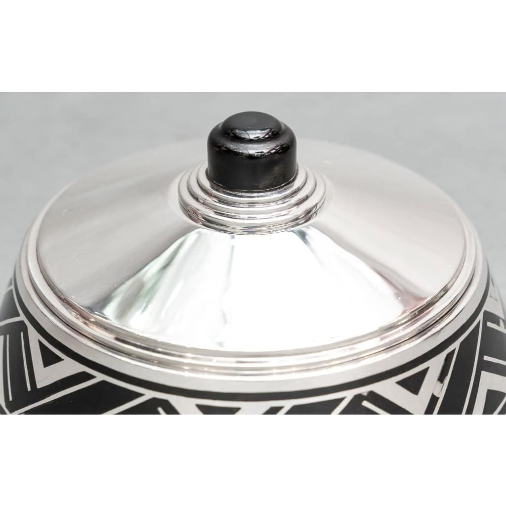 R. LINZELER Boite argent massif et émail noir époque ART DECO 11