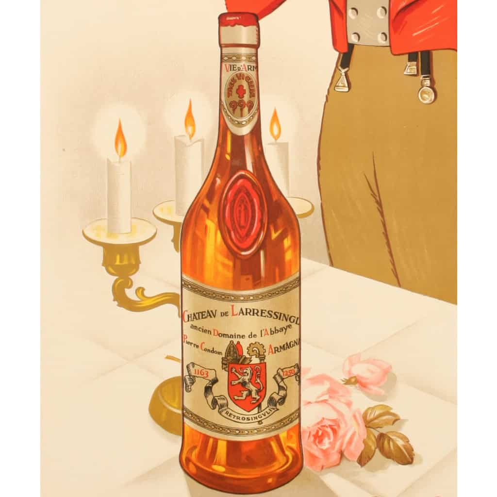 Affiche Originale, Henry Le Monnier, Armagnac Château Larresingle, Alcool, Liqueur, Spiritueux, Eau de Vie, Distillerie, Vin, Boisson, Bouteille, Verre, Homme, Costume, 1938 5