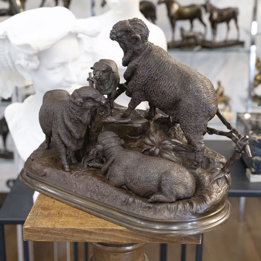 Sculpture – Famille De Mérinos , Jules Moigniez (1835 – 1894) – Bronze 4