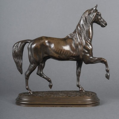 Sculpture – Cheval Antérieur Levé , Alfred Barye (1839-1895) – Bronze