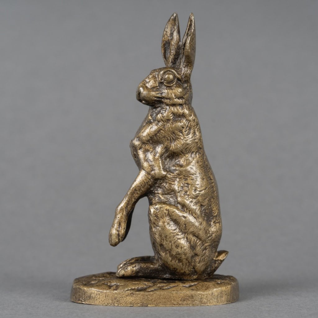 Sculpture – Lièvre à l’Arrêt , Alfred Dubucand (1828-1894) – Bronze 4