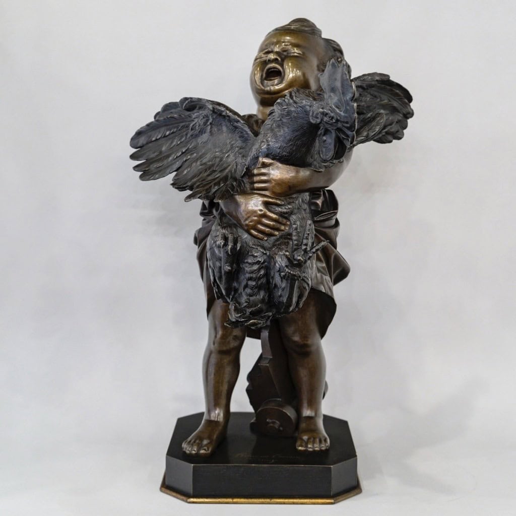 Sculpture – L ‘ Enfant Au Coq , Adriano CECIONI (1838-1886) – Bronze 4