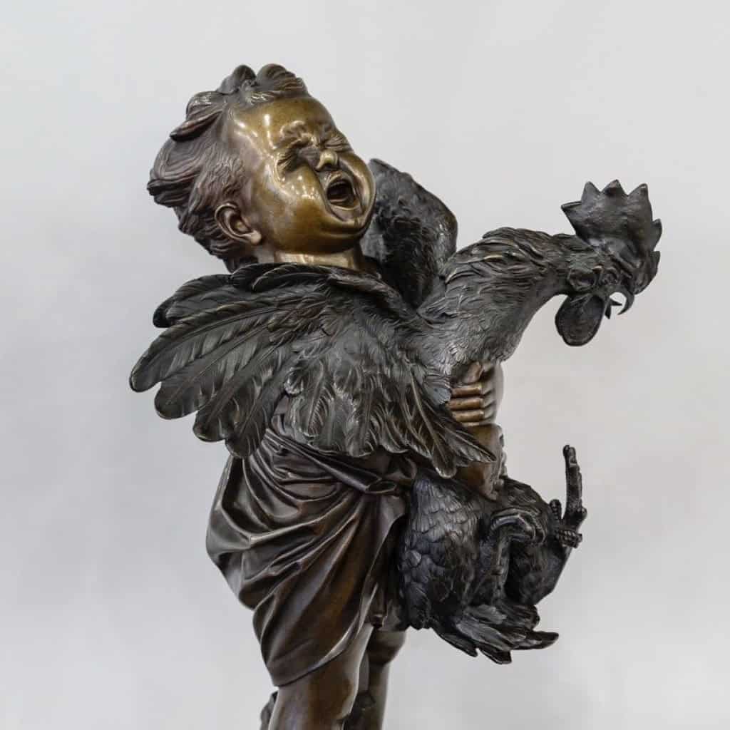Sculpture – L ‘ Enfant Au Coq , Adriano CECIONI (1838-1886) – Bronze 5