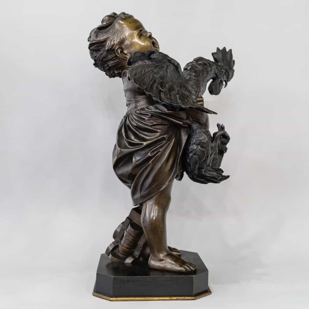 Sculpture – L ‘ Enfant Au Coq , Adriano CECIONI (1838-1886) – Bronze 7
