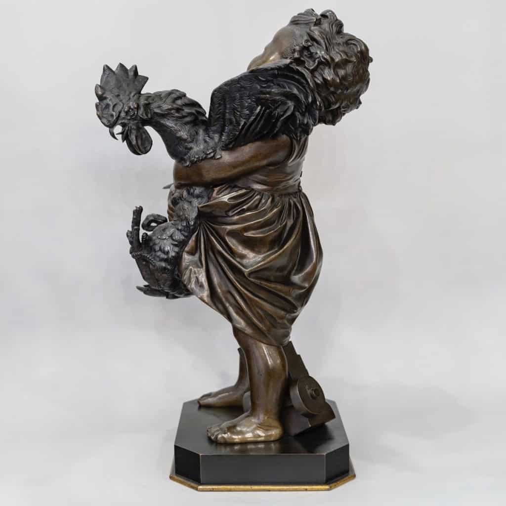 Sculpture – L ‘ Enfant Au Coq , Adriano CECIONI (1838-1886) – Bronze 10