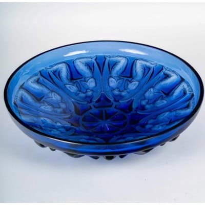 1930 René Lalique – Coupe Plat Anges Verre Bleu Saphir