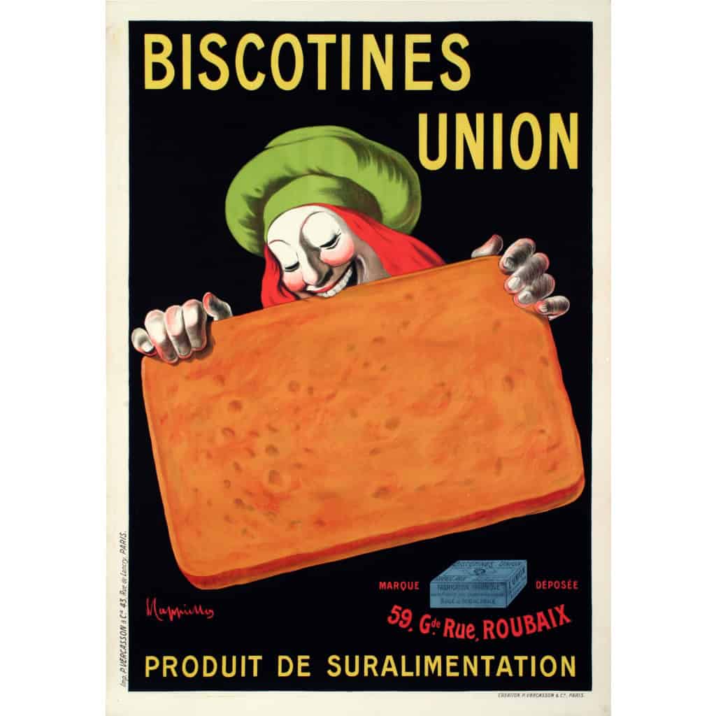 Affiche Originale, Leonetto Cappiello, Biscotines Union, Biscuits, Biscuiterie, Biscotte, Boulangerie, Beurre, Pain, Alimentation, Nourriture, Cuisine, Roubaix, 1906 3