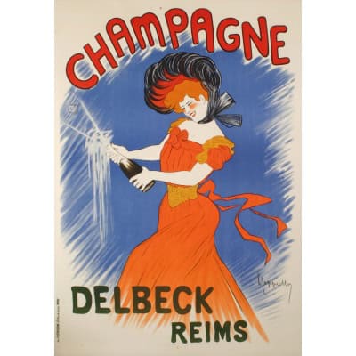 Affiche Originale, Leonetto Cappiello, Champagne Delbeck, Alcool, Boisson, Bouteille, Bouchon, Liqueur, Mousseux, Maison, Femme, Robe, Belle Epoque, Reims, Marne, 1902