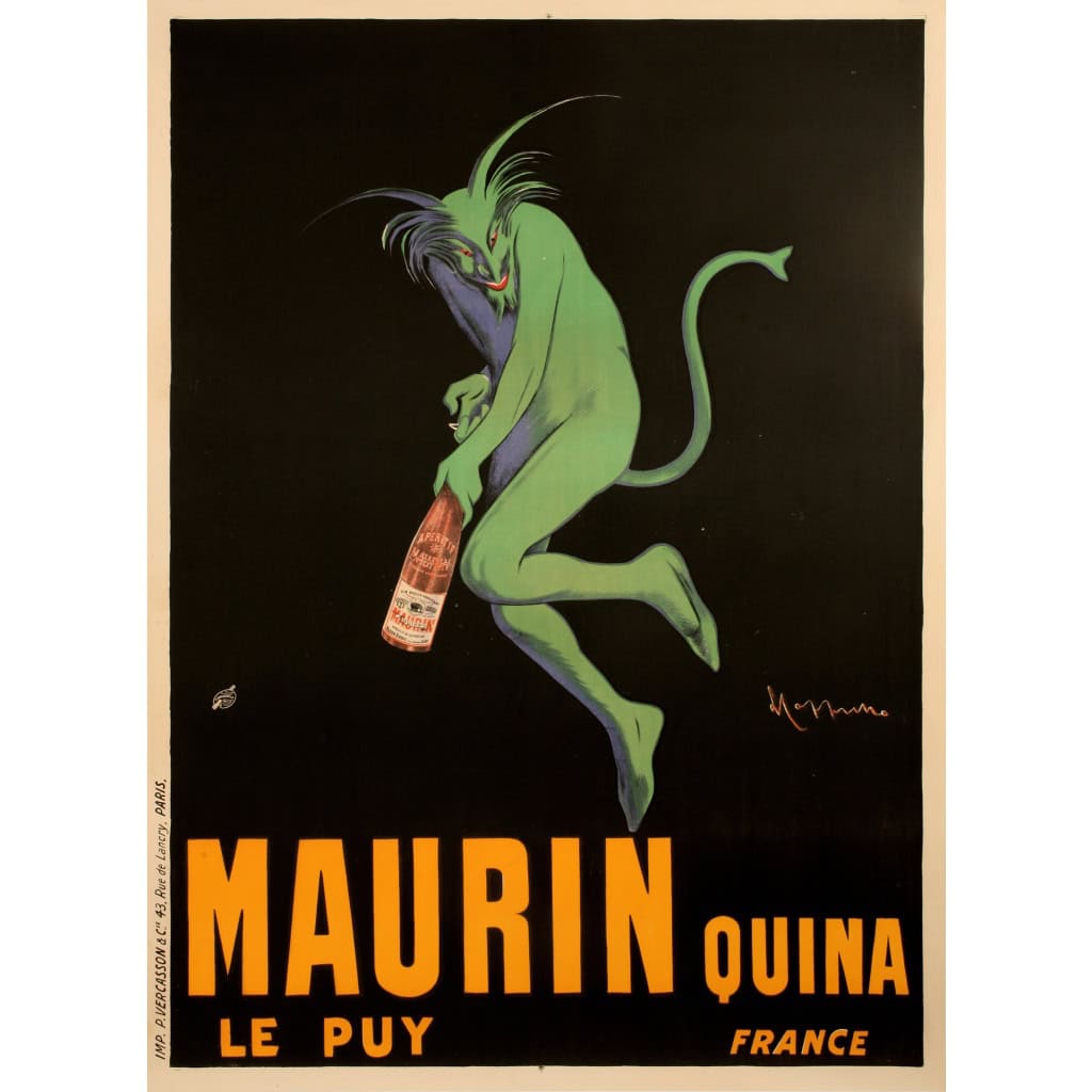 Affiche Originale, Leonetto Cappiello, Maurin Quina, Alcool, Apéritif, Liqueur, Spiritueux, Boisson, Bouteille, Le Puy en Velay, Diable Vert, Démon, Quinquina, Cerise Noire, 1906 3