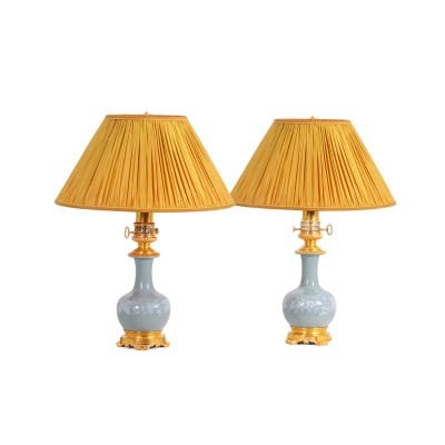 Paire de lampes en porcelaine Céladon et bronze doré. Circa 1880. LS61611211B