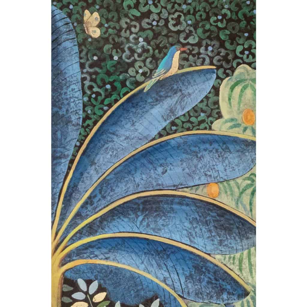 Toile peinte représentant des singes sur un arbre fruitier. Contemporain.LS6136459I 4