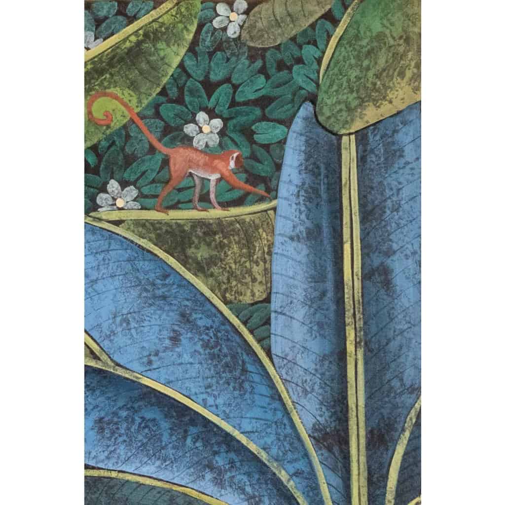 Toile peinte représentant un toucan sur un fond stylisé. Contemporain. LS6137458J 6