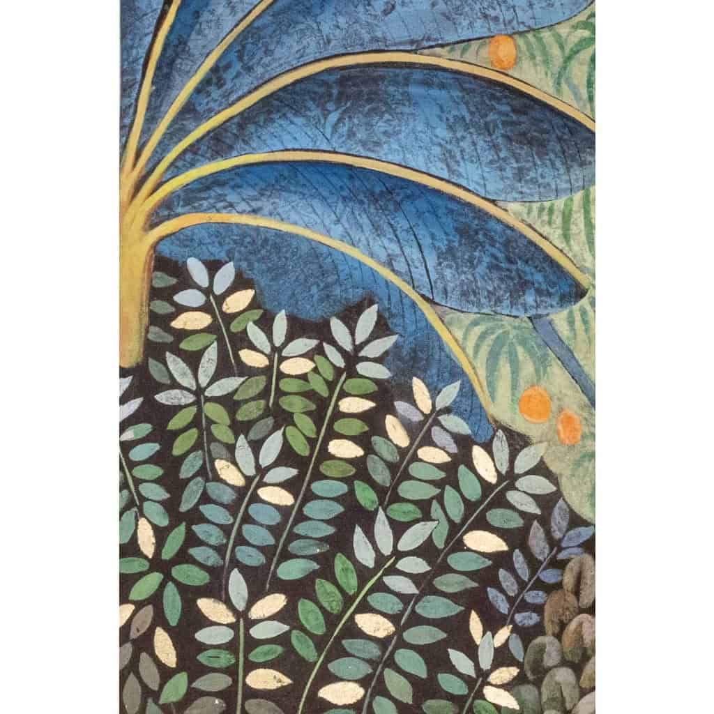 Toile peinte représentant des singes sur un arbre fruitier. Contemporain.LS6136459I 7