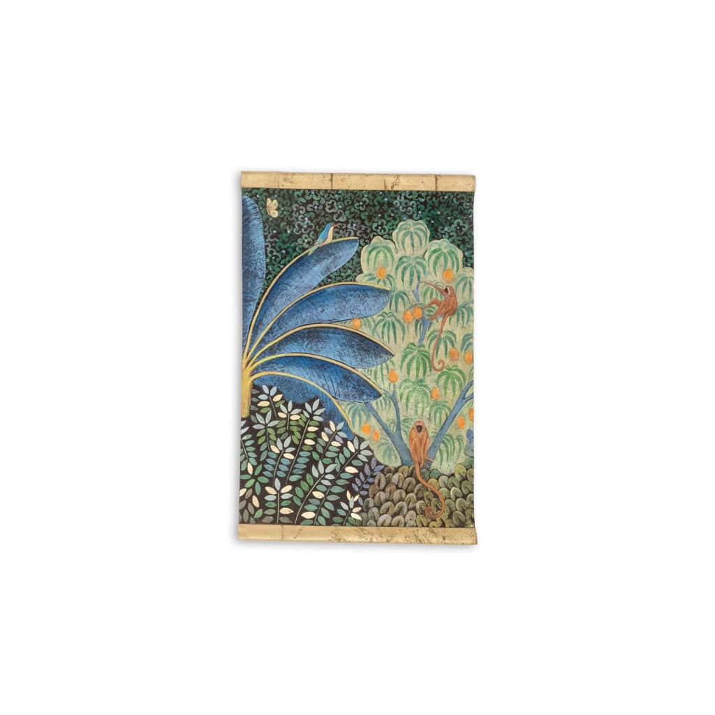 Toile peinte représentant des singes sur un arbre fruitier. Contemporain.LS6136459I 3