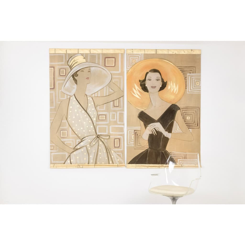 Toile peinte représentant une élégante des années 1950. Contemporain. LS6135675T 4